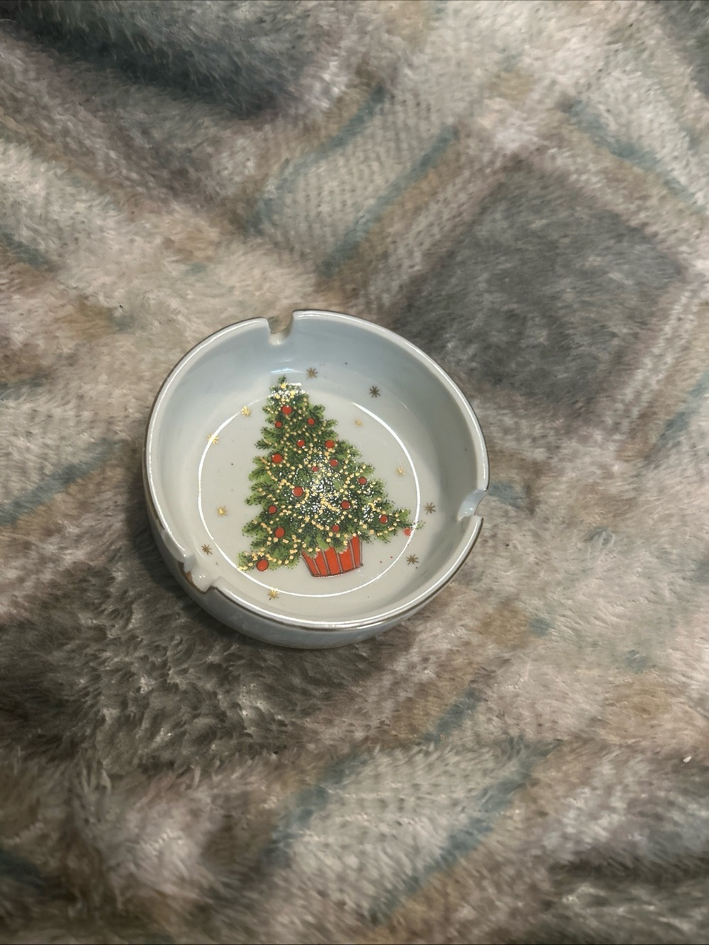 MCM White and Green Christmas Tree Porcelain Ashtray